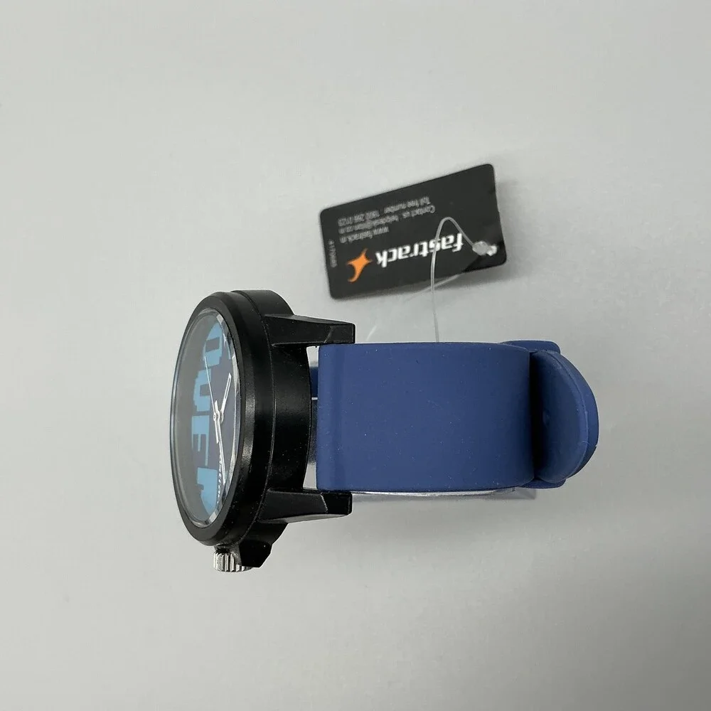 Fastrack Mens Watch 46mm Game Over Blue Dial Black Case Silicone 68012PP02
